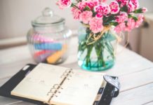 Flowers, Planner, Desk and Vintage Office